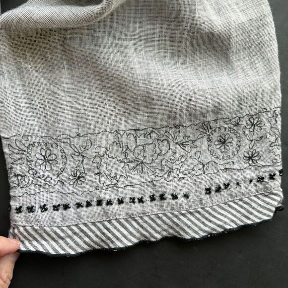 LA Blend Wide Leg Linen Pull On Lagenlook Boho Pants Beaded Sequin Hems Size M - Picture 9 of 14